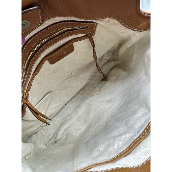 Vintage Michael‎ Kors Tan Leather Brass Handbag Rare Find Large Tote Y2K 90s - Picture 4 of 6